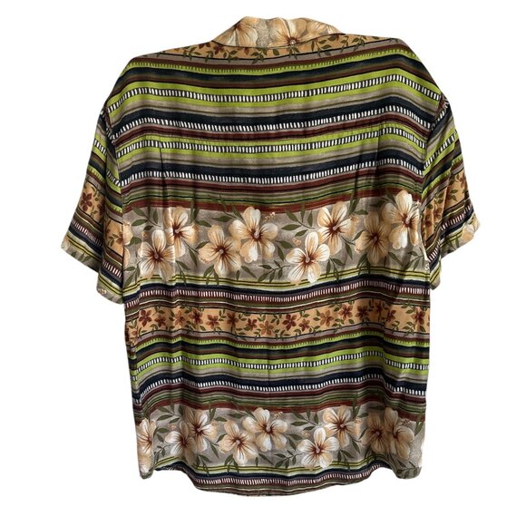 White SLag Vintage Island VIbes button down womens FLoral and Stripes Large - Picture 2 of 3
